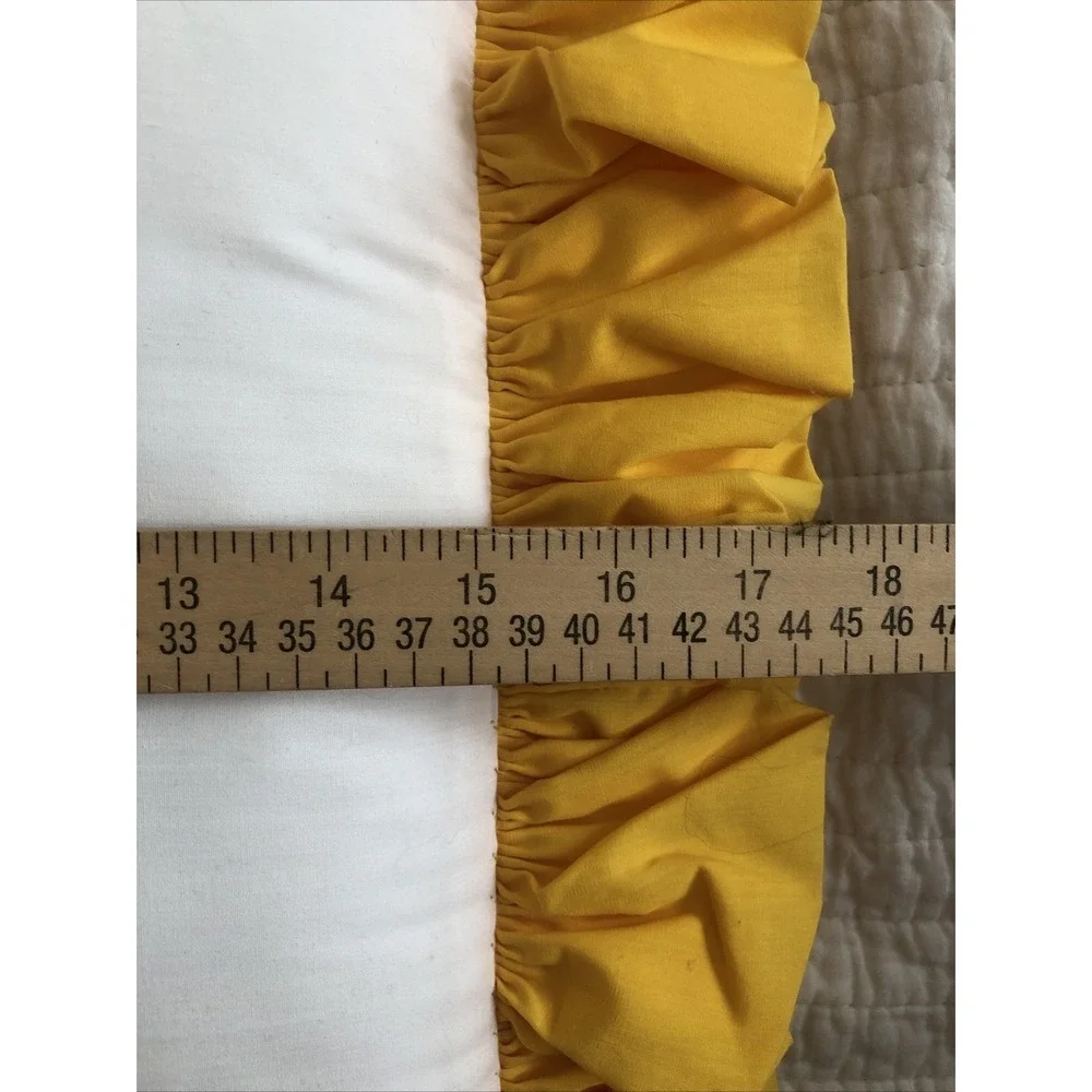 Vtg Quilted Cross Stitch Cream Yellow Floral Pillow Double Wide Ruffle 15x15